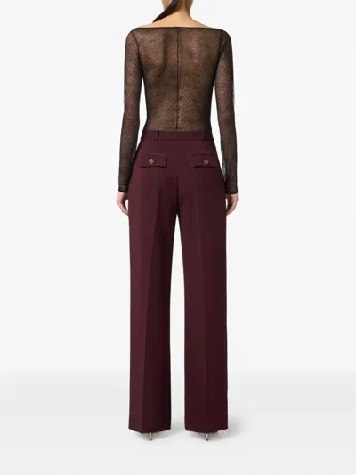 Elisabetta Franchi Trousers With Front Pleats And Belt Loops In Burgundy