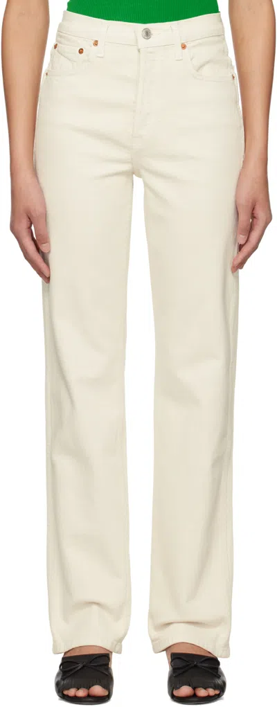 Re/done High Rise Stove Pipe Straight Jeans In Vintage White Worn In White