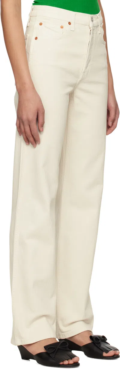 Re/done High Rise Stove Pipe Straight Jeans In Vintage White Worn In White