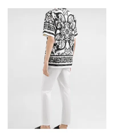 Dolce & Gabbana Men Black And White Crewneck T-shirt With All-over Graphic Print In Cotton Man In Multi