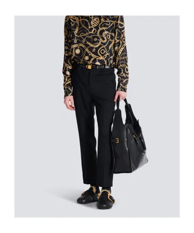 Balmain Embroidered Crepe Straight-leg Tailored Trousers In Black