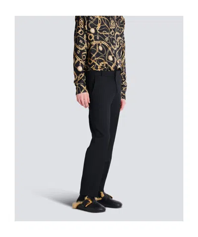 Balmain Embroidered Crepe Straight-leg Tailored Trousers In Black