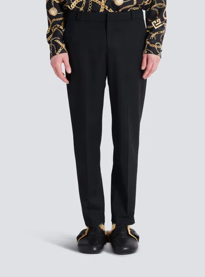 Balmain Embroidered Crepe Straight-leg Tailored Trousers In Black