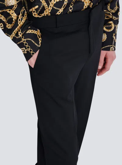 Balmain Embroidered Crepe Straight-leg Tailored Trousers In Black