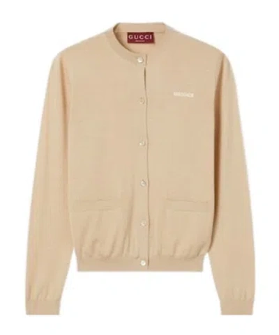 Gucci Luxe Ribbed Cashmere Cardigan Pockets In Brown