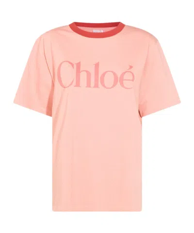 Chloé Pink Cotton T-shirt With Logo In Pink