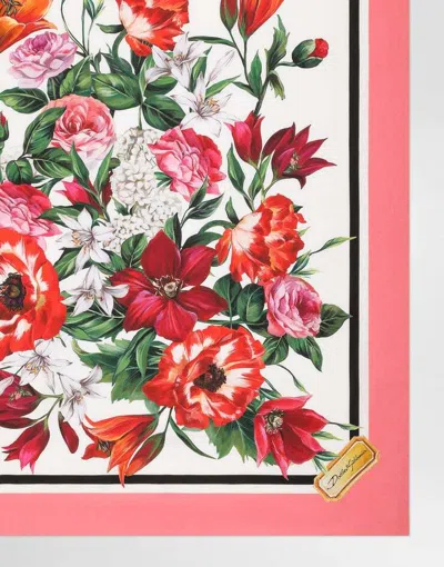 Dolce & Gabbana Silk Twill Floral Print Scarf In Pink