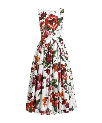 Dolce & Gabbana Flower-print Sleeveless Poplin Dress In Animal Print