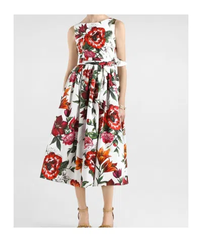 Dolce & Gabbana Flower-print Sleeveless Poplin Dress In Animal Print
