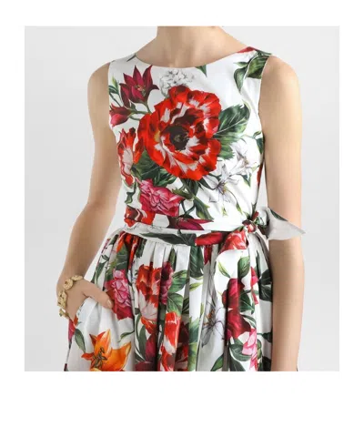 Dolce & Gabbana Flower-print Sleeveless Poplin Dress In Animal Print