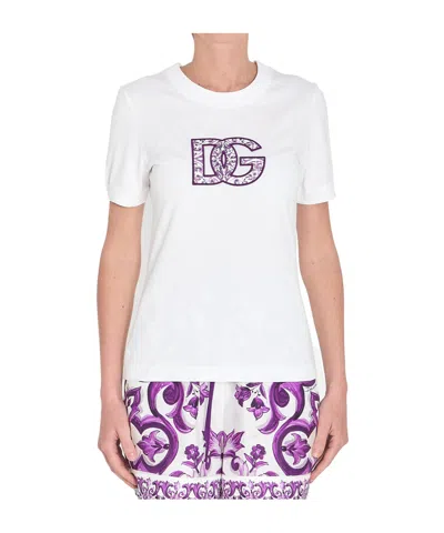 Dolce & Gabbana Women White Maiolica Logo Patch T-shirt, L Luxury T-shirts For Women Darveys In White