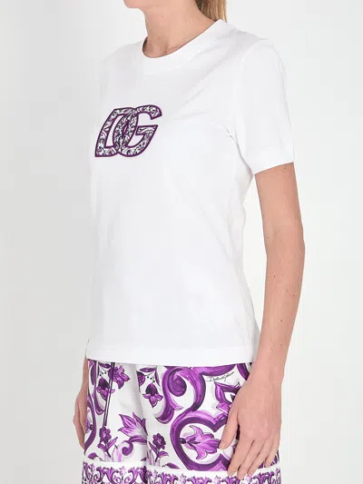 Dolce & Gabbana Women White Maiolica Logo Patch T-shirt, L Luxury T-shirts For Women Darveys In White