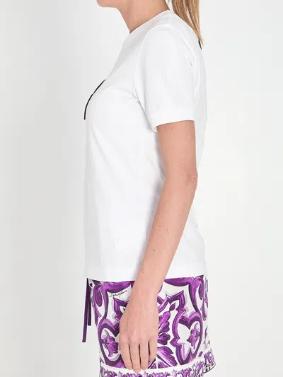 Dolce & Gabbana Women White Maiolica Logo Patch T-shirt, L Luxury T-shirts For Women Darveys In White