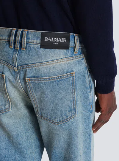 Balmain Straight Whiskering Faded Belt Loops Pockets In Blue