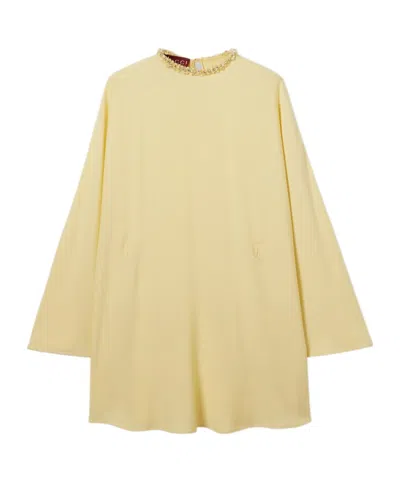 Gucci Silk Cady Dress With Horsebit Belt In Neutral