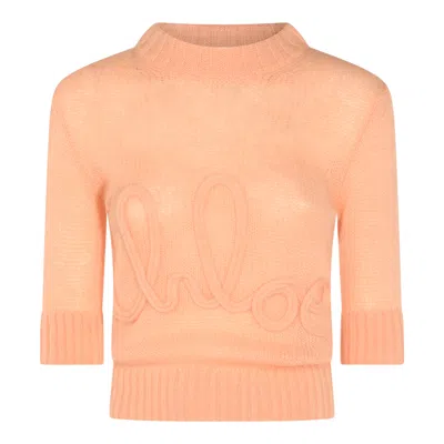 Chloé Logo Embroidery Sweater Sweaters And Cardigans Pink In Orange