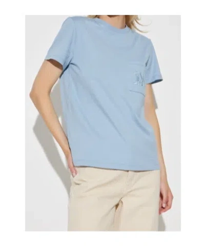Max Mara Cotton T-shirt Logo Chest Pocket In Blue