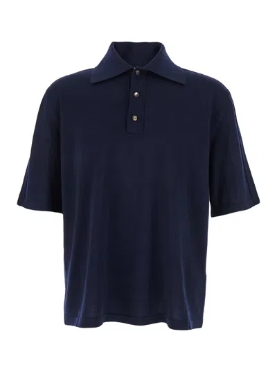 Bottega Veneta Chine Cotton Piquet Polo In Blue