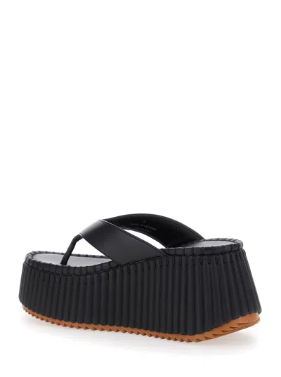 Chloé Heeled Leather Platform Sandals With Ribbed Sole In Blue