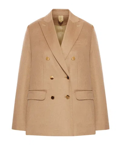 Max Mara Camel Drap Blazer With Sables In Neutral