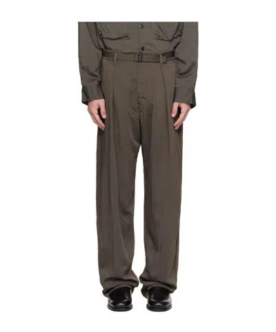 Lemaire Men Relaxed Pants With Belt In Green