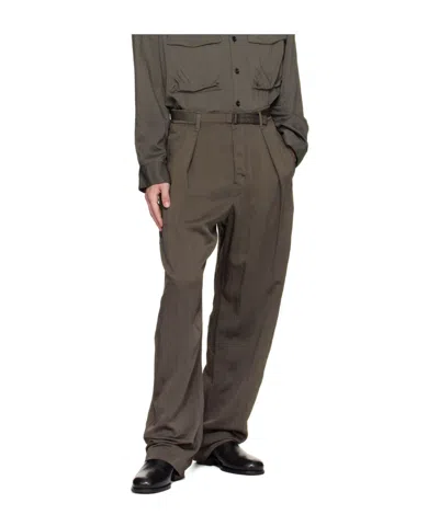 Lemaire Men Relaxed Pants With Belt In Green
