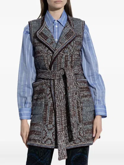 Etro Patterned-jacquard Gilet In Gray