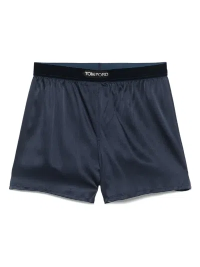 Tom Ford Shorts In Stretch Silk Satin In Blue