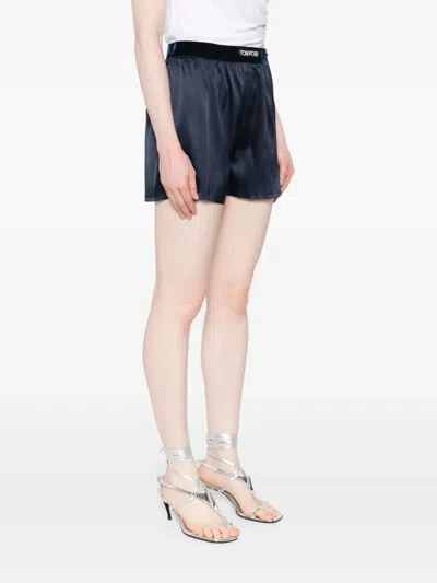 Tom Ford Shorts In Stretch Silk Satin In Blue