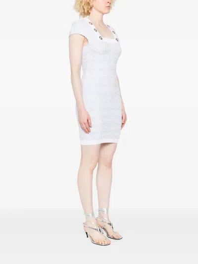 Balmain Tweed Mini Dress In White
