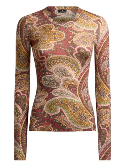 Etro Women Yellow Wool Blend Top In Brown