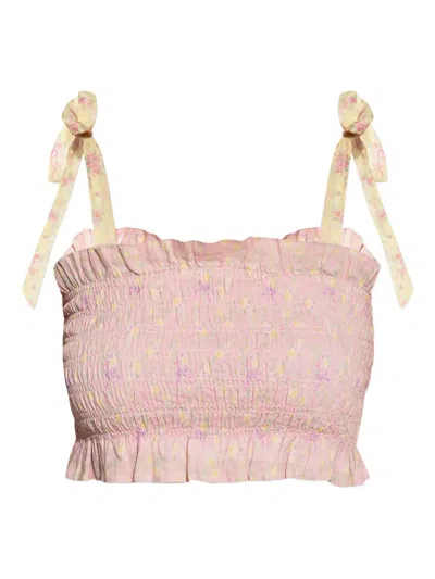 Loveshackfancy Corbin Cotton Mixed Print Top In Pink Lemonade In Pink