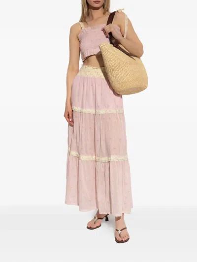 Loveshackfancy Corbin Cotton Mixed Print Top In Pink Lemonade In Pink