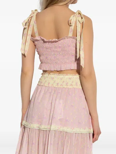 Loveshackfancy Corbin Cotton Mixed Print Top In Pink Lemonade In Pink