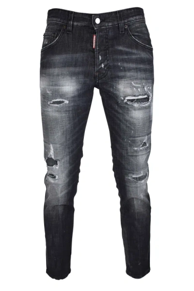Dsquared2 Stretch Denim Sexy Twist Jeans With Paint Effect Details 17c In Black