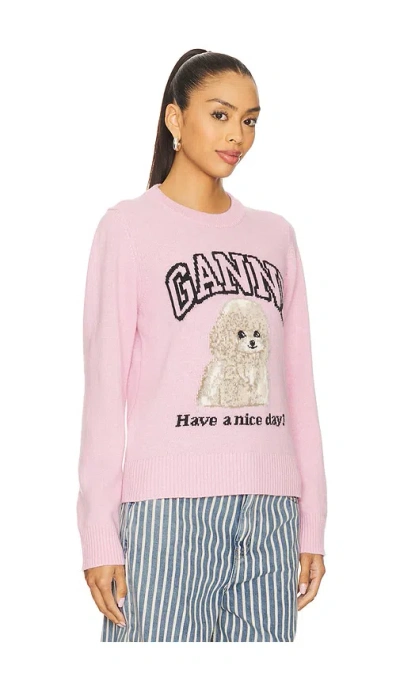 Ganni Poodle Pink Crewneck Jumper In Pink