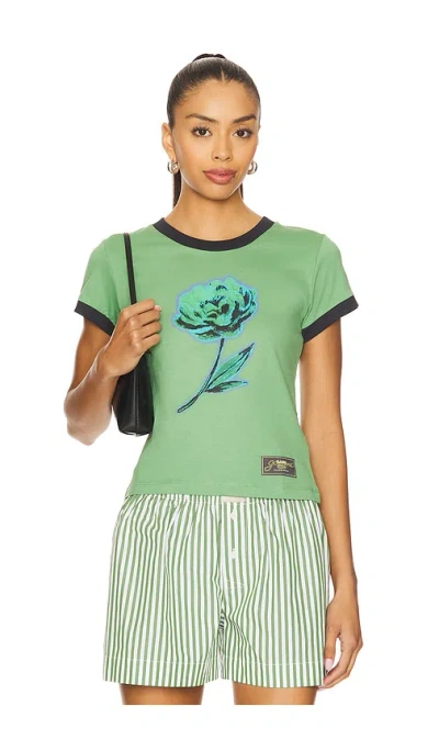Ganni Green Basic Cotton Jersey Peony Baby Fit T-shirt In Green