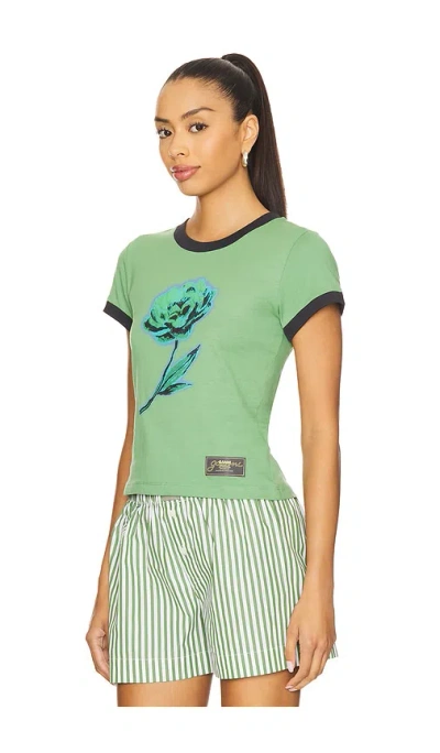 Ganni Green Basic Cotton Jersey Peony Baby Fit T-shirt In Green