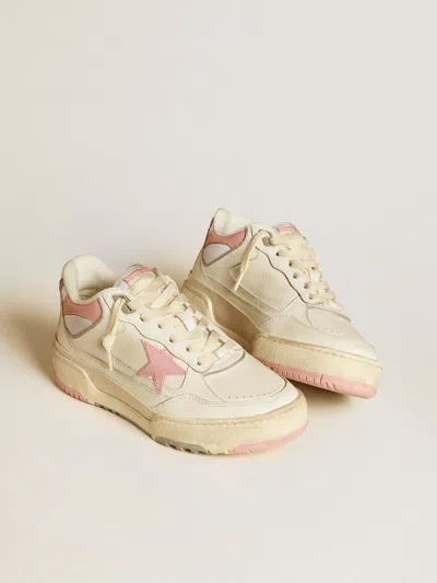 Golden Goose Forty2 Distressed Finish Leather And Fabric Sneakers With Pink Star