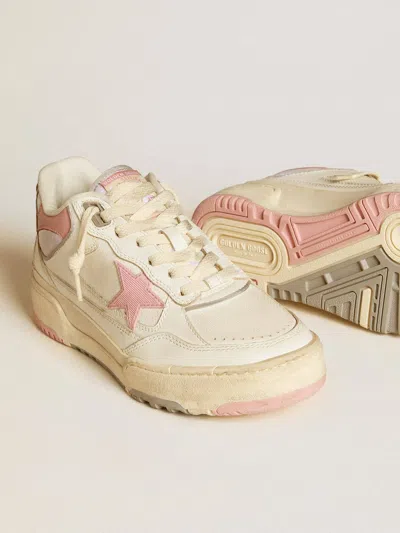 Golden Goose Forty2 Distressed Finish Leather And Fabric Sneakers With Pink Star