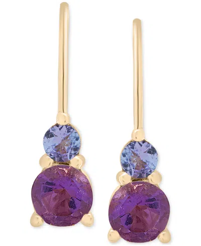 Macy's Amethyst (1/2 Ct. T.w.) & Tanzanite (1/6 Ct. T.w.) Leverback Hoop Earrings In 10k Gold