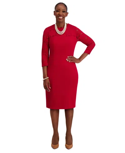 Kasper Women's Lace-sleeve Sheath Dress, Regular & Plus Sizes In Red