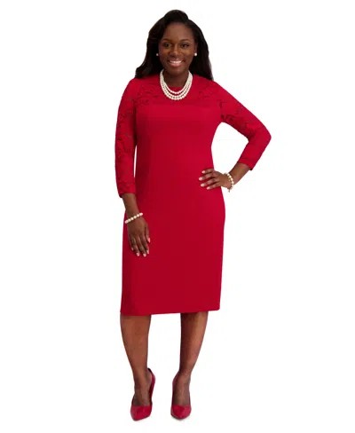 Kasper Women's Lace-sleeve Sheath Dress, Regular & Plus Sizes In Red