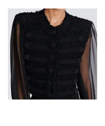 Balmain Edge-to-edge Tweed And Chiffon Jacket In Black