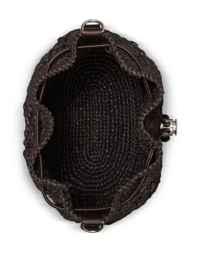 Tory Burch T Monogram Raffia Bucket Bag In Brown