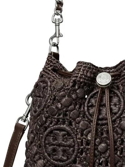 Tory Burch T Monogram Raffia Bucket Bag In Brown