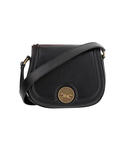 Chloé Grained Leather Shoulder Bag With Prominent Logo Detail In Black