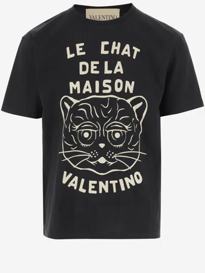 Valentino Chat De La Maison Cotton T-shirt In Black