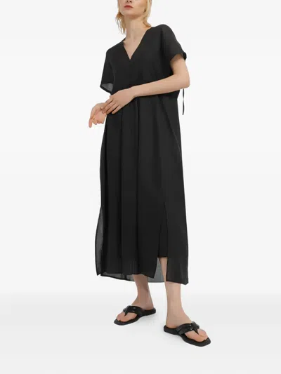 Marc O'polo Tie-detail Short-sleeves Midi Dress In Black