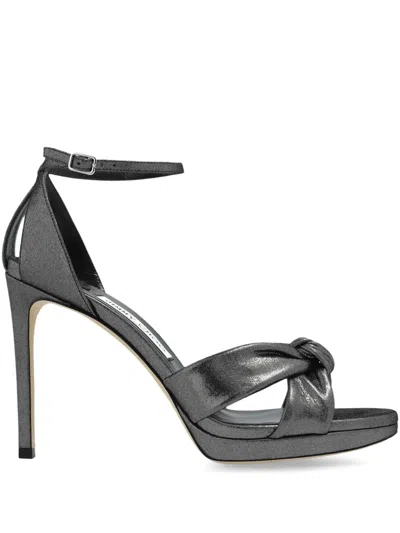 Jimmy Choo 100mm Rosie Shimmer Suede Sandals In Gray